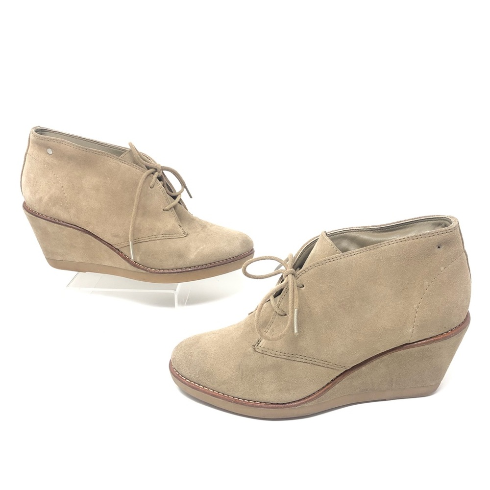 Coach Cassy Tan Suede Lace-up Wedges Platform Booties Sz 7.5